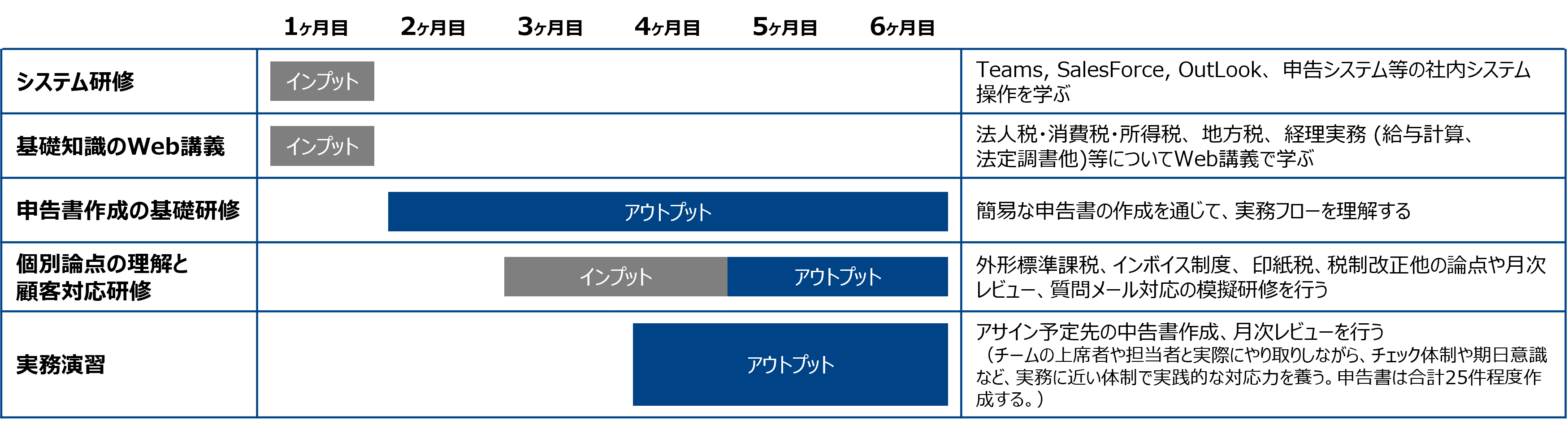 育成室の大まかな研修スケジュール